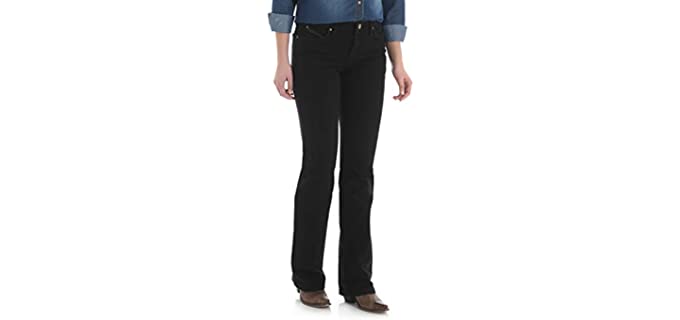 Wrangler Women's Q-Baby Mid Rise Boot Cut Ultimate Riding Jean, Black Magic, 11X36
