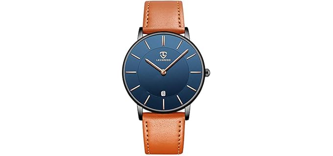 BEN NEVIS Watch, Mens Watch, Minimalist Fashion Simple Wrist Watch Analog Date with Leather Strap Orange Blue