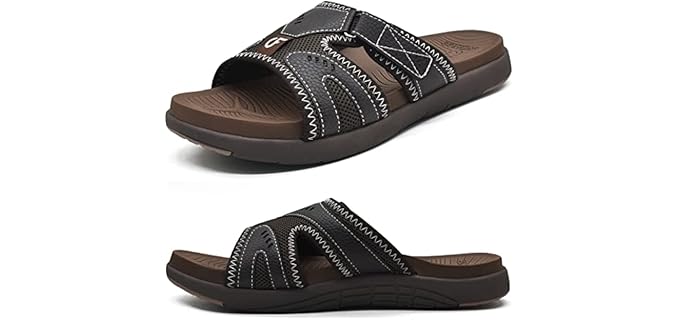 COFACE Mens Sport Recovery Sandals Plantar Fasciitis Soft Cushion Lightweight Orthotic Slides for Men Brown Size 8