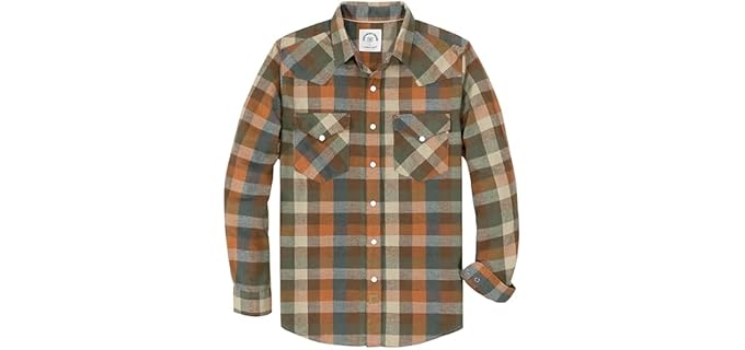 Dubinik® Flannel Shirt for Men Western Cowboy Pearl Snap Shirts for Men Long Sleeve Vintage Buttons Down Plaid Shirt