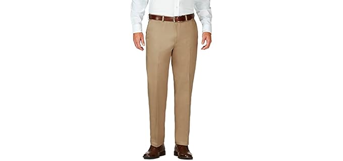 Haggar Mens Work To Weekend Hidden Expandable Waist No Iron Flat Front Dress-pants, Dark Taupe, 34W X 32L US