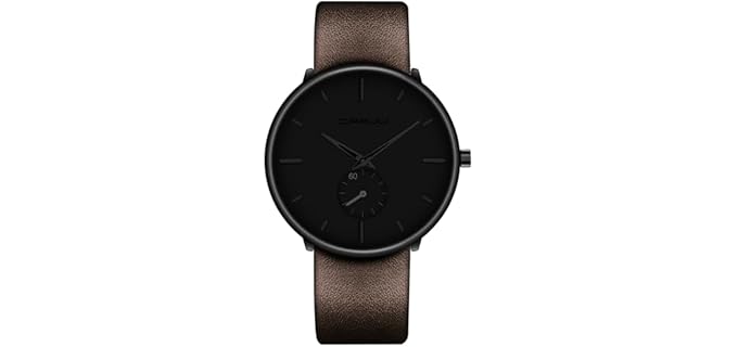 Mens Watches Ultra-Thin Minimalist Waterproof-Fashion Wrist Watch for Men Unisex Dress with Leather Band-Black Hands （Brown Leather）