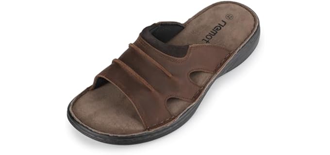 riemot Men's Leather Sandals Outdoor Walking Cushioning Arch Support Sandals Casual Lightweight Non-slip Comfortable Summer Slides Shoes Brown US 9/ EU 42